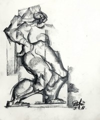 Mansoor Rahi, 14 x 17 Inch, Charcoal on Paper, Figurative Painting, AC-MSR-027